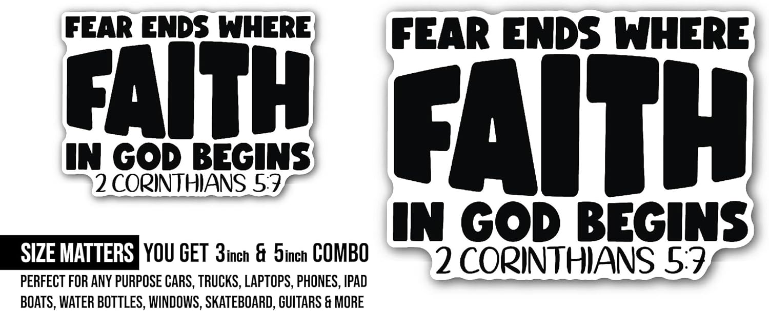2 (Pieces) 3" and 5" Worry Ends When Faith in GOD Begins Text Sticker, Waterproof Vinyl Decals for Many Purpose Like Cars, Trucks, Laptops, Phones, Windows and More