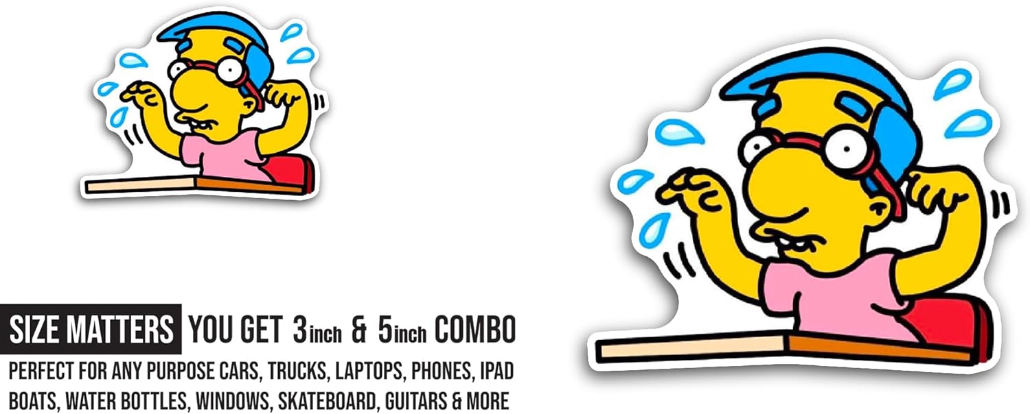2 (Pieces) 3" and 5" Yellow Man Cartoon Character Sticker, Waterproof Vinyl Decals for Many Purpose Like Cars, Trucks, Laptops, Phones, Windows and More