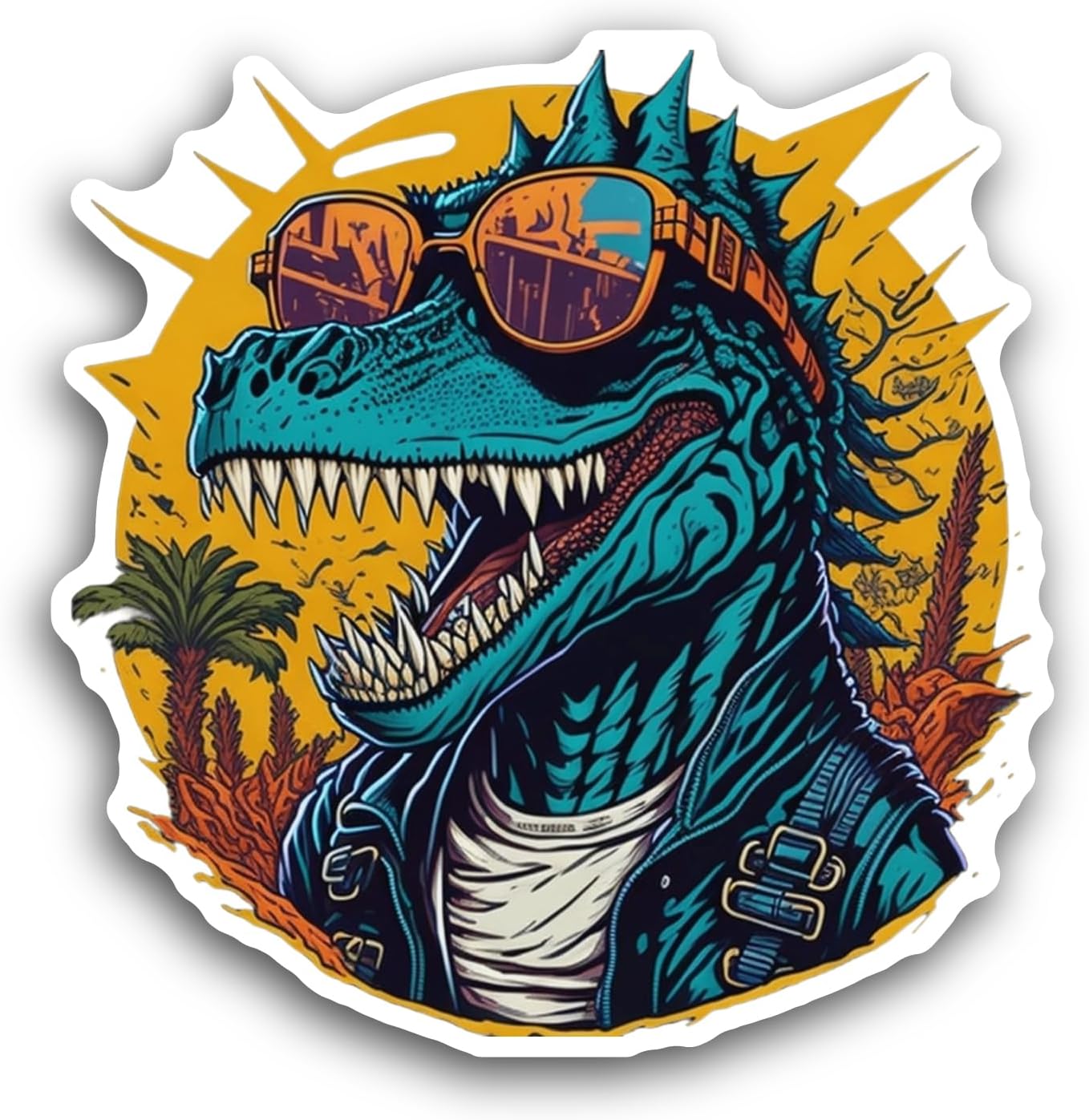 2 (Pieces) 3" and 5" Dinosaur Wearing Sunglasses Sticker, Waterproof Vinyl Decals for Many Purpose Like Cars, Trucks, Laptops, Phones, Windows and More