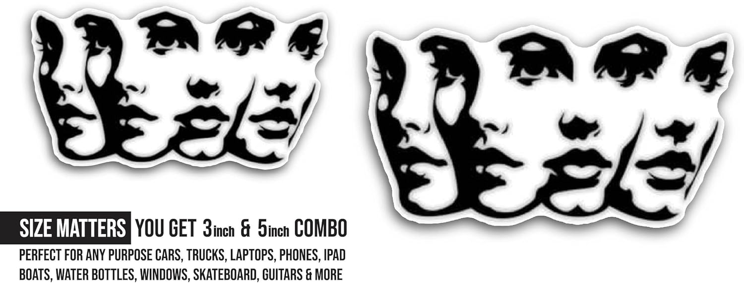 2 (Pieces) 3" and 5" Black and White Faces Sticker, Waterproof Vinyl Decals for Many Purpose Like Cars, Trucks, Laptops, Phones, Windows and More