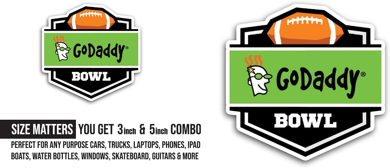 2 (Pieces) 3" and 5" GoDaddy B0wl Logo Sticker, Waterproof Vinyl Decals for Many Purpose Like Cars, Trucks, Laptops, Phones, Windows and More