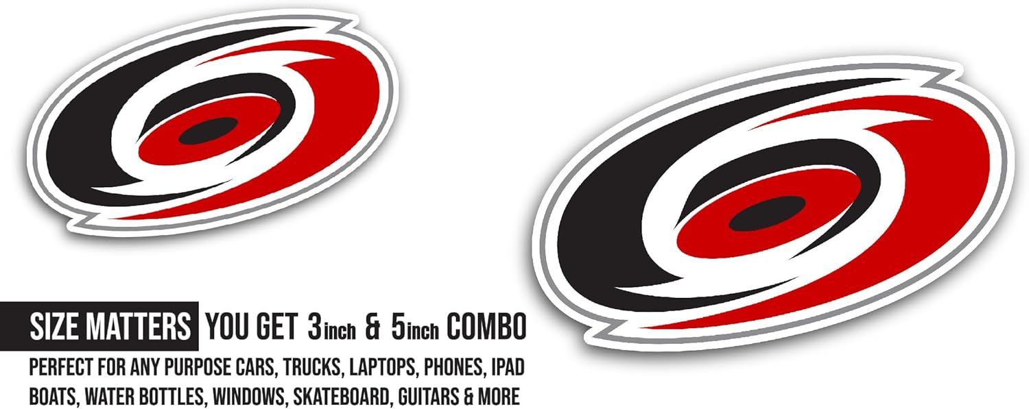 2 (Pieces) 3" and 5" Car0lina Hurricanes Sticker, Waterproof Vinyl Decals for Many Purpose Like Cars, Trucks, Laptops, Phones, Windows and More