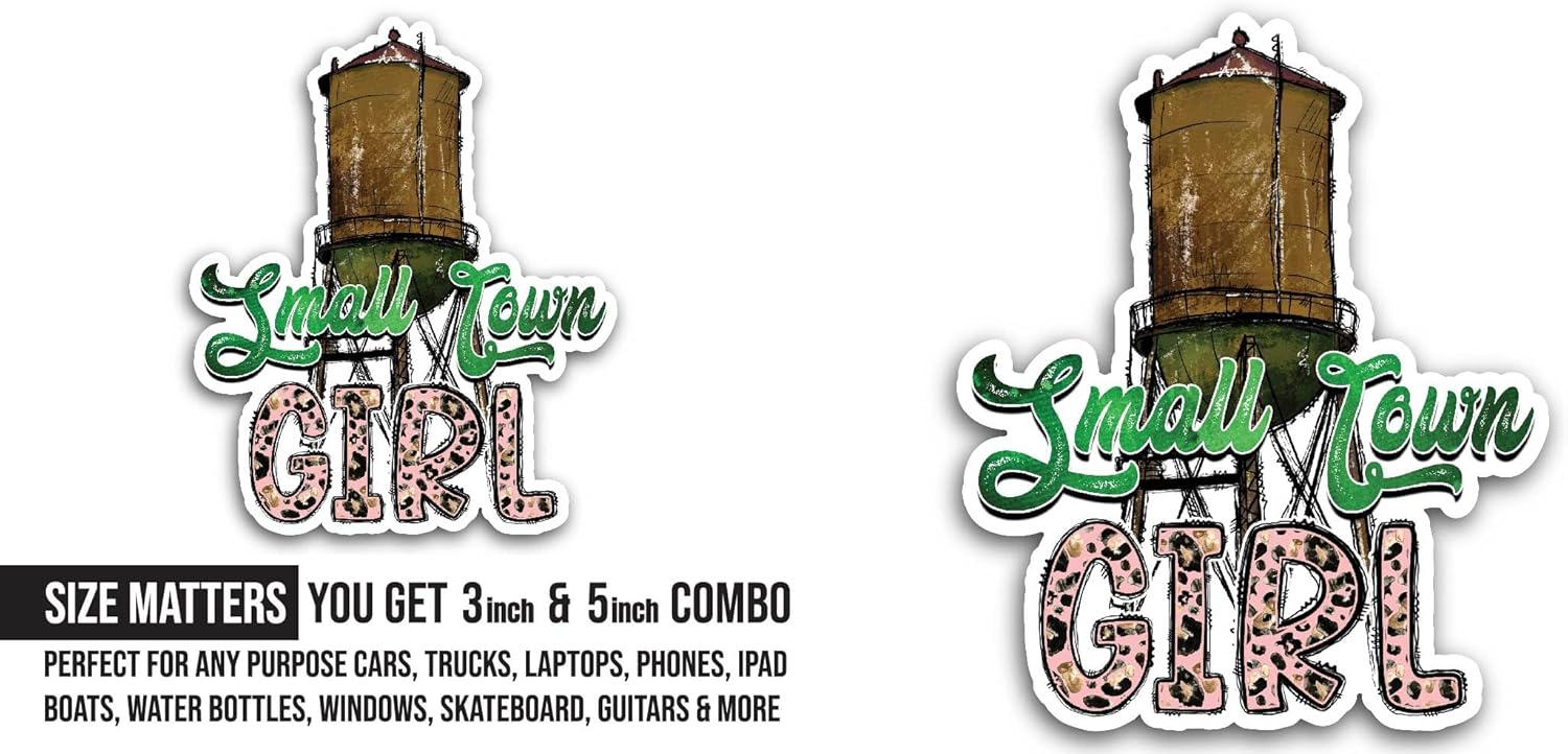 2 (Pieces) 3" and 5" Small Town Girl Text Sticker, Waterproof Vinyl Decals for Many Purpose Like Cars, Trucks, Laptops, Phones, Windows and More