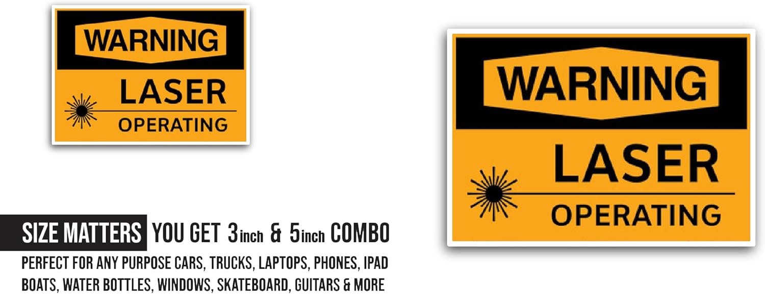 2 (Pieces) 3" and 5" Laser Operating Sign Sticker, Waterproof Vinyl Decals for Many Purpose Like Cars, Trucks, Laptops, Phones, Windows and More
