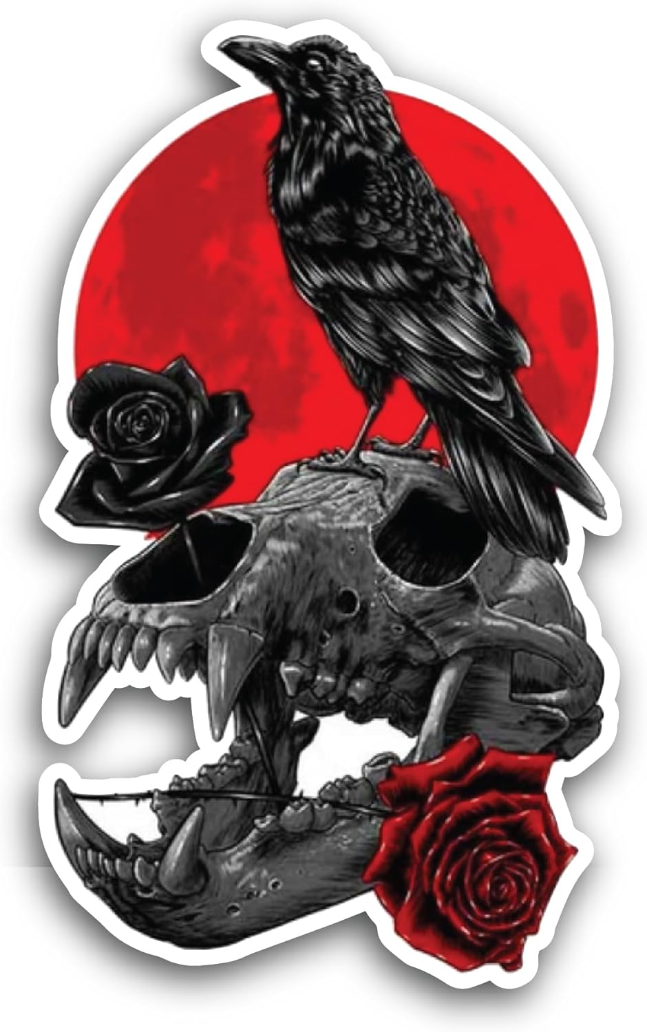 2 (Pieces) 3" and 5" Skull and Raven with Flowers Sticker, Waterproof Vinyl Decals for Many Purpose Like Cars, Trucks, Laptops, Phones, Windows and More