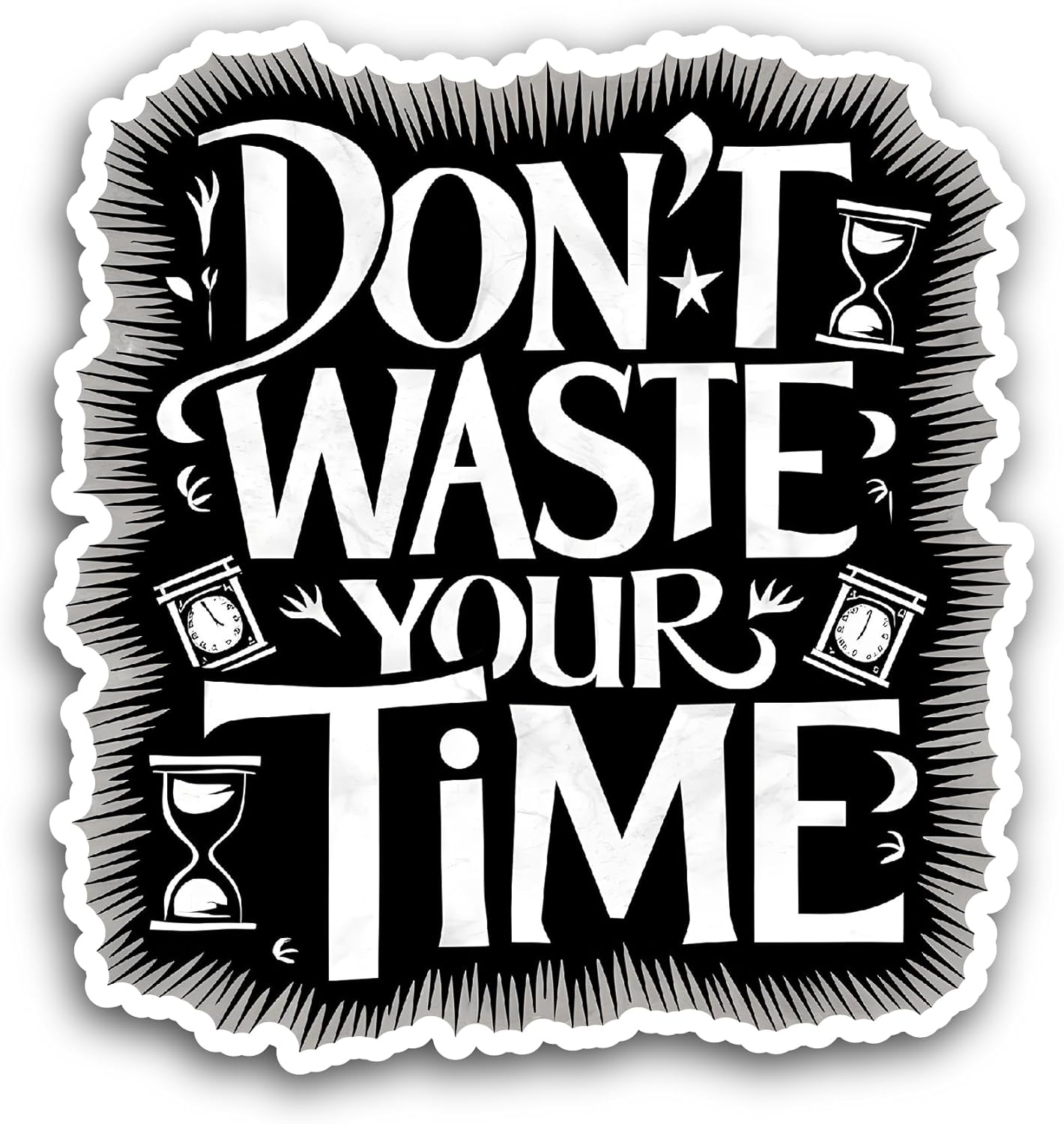 2 (Pieces) 3" and 5" Don't Waste Your Time Text Sticker, Waterproof Vinyl Decals for Many Purpose Like Cars, Trucks, Laptops, Phones, Windows and More