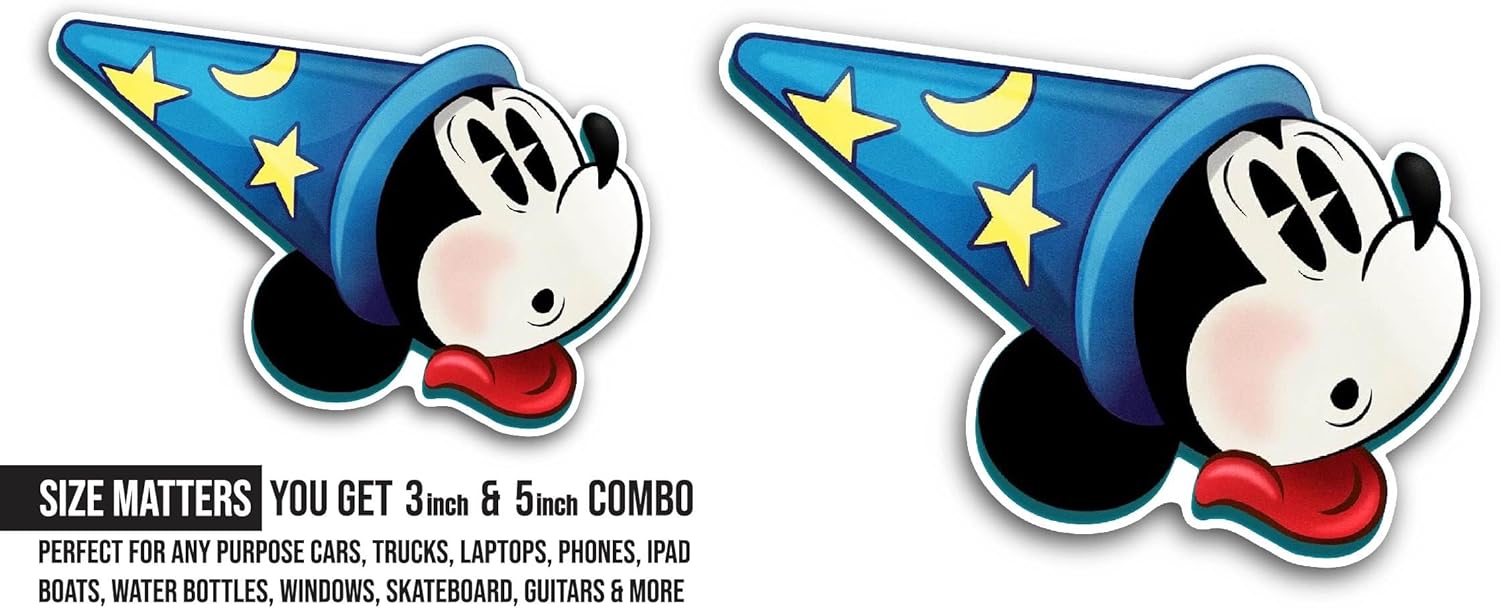 2 (Pieces) 3" and 5" Mouse with Tall Hat Sticker, Waterproof Vinyl Decals for Many Purpose Like Cars, Trucks, Laptops, Phones, Windows and More