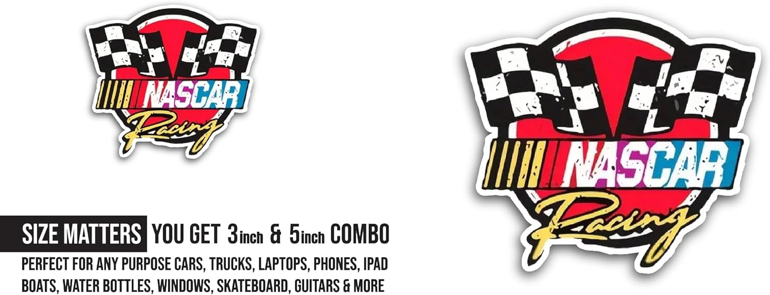 2 (Pieces) 3" and 5" Nascar Racing Sticker, Waterproof Vinyl Decals for Many Purpose Like Cars, Trucks, Laptops, Phones, Windows and More