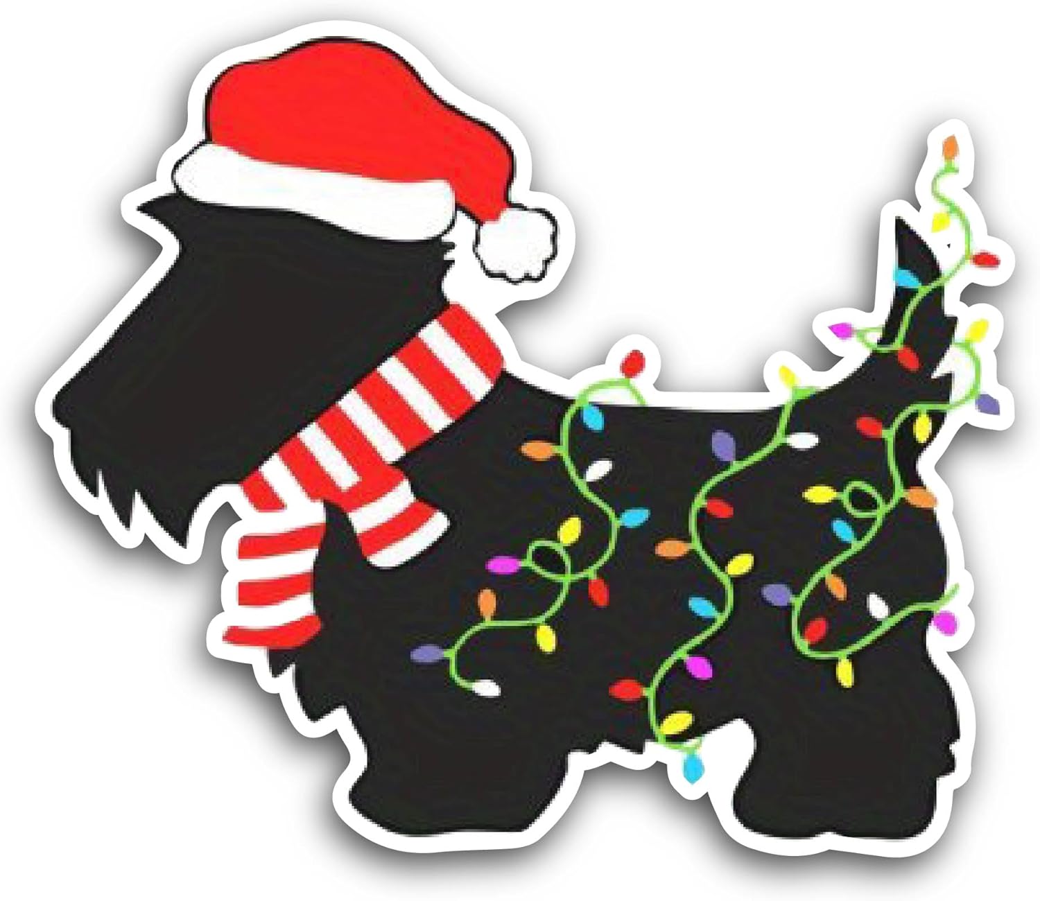 2 (Pieces) 3" and 5" Christmas Scottie Dog Sticker, Waterproof Vinyl Decals for Many Purpose Like Cars, Trucks, Laptops, Phones, Windows and More