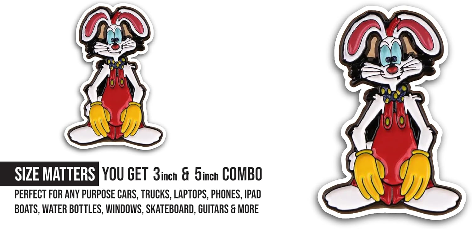 2 (Pieces) 3" and 5" Cartoon Rabbit Sticker, Waterproof Vinyl Decals for Many Purpose Like Cars, Trucks, Laptops, Phones, Windows and More