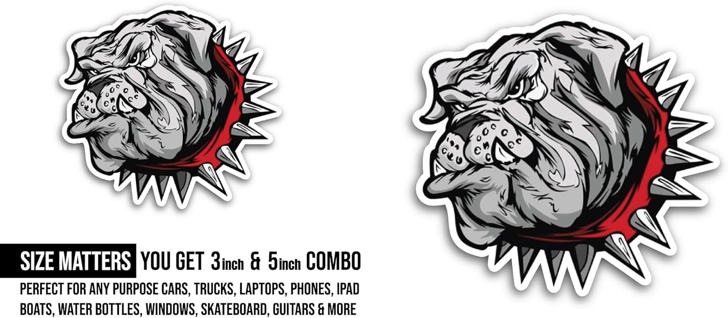 2 (Pieces) 3" and 5" Bulldog Sticker, Waterproof Vinyl Decals for Many Purpose Like Cars, Trucks, Laptops, Phones, Windows and More