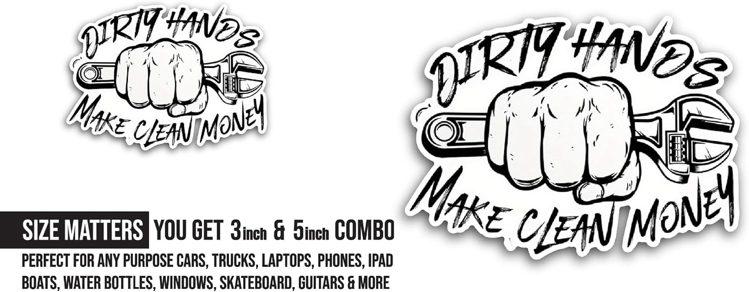2 (Pieces) 3" and 5" Dirty Hands Sticker, Waterproof Vinyl Decals for Many Purpose Like Cars, Trucks, Laptops, Phones, Windows and More