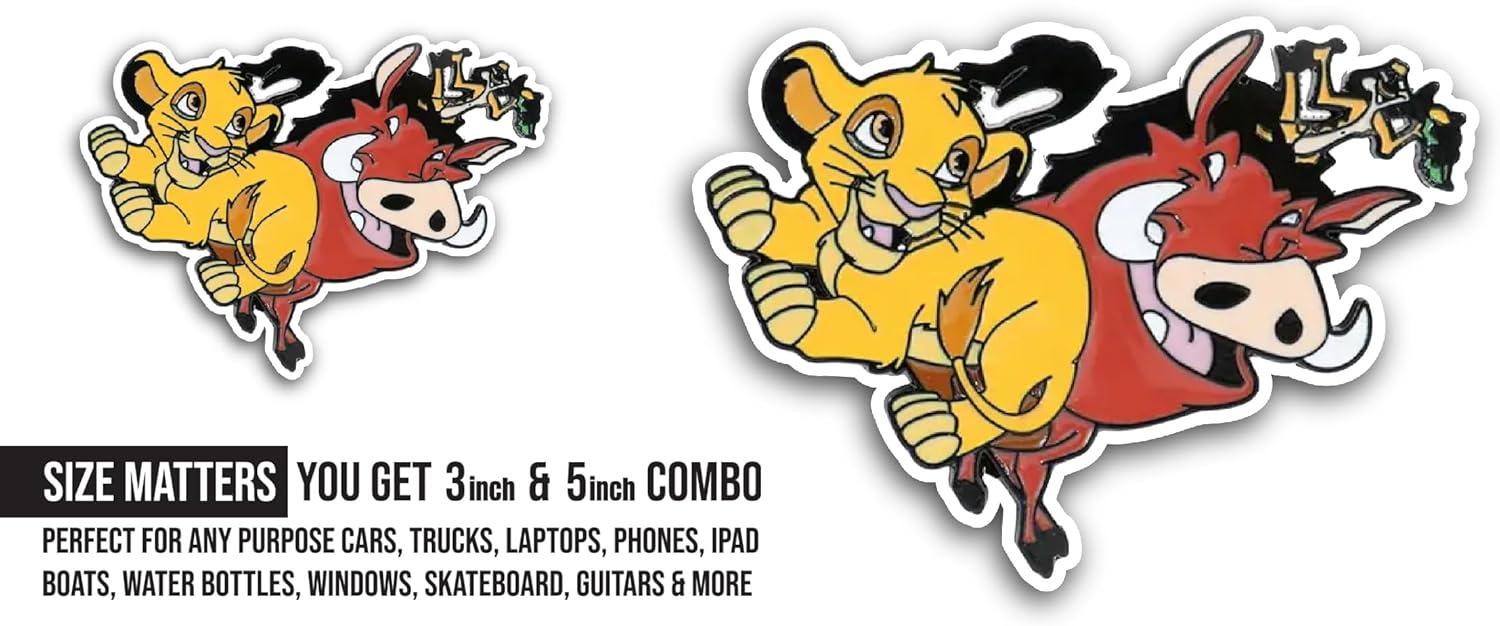 2 (Pieces) 3" and 5" Lion Cub with Wildboar Sticker, Waterproof Vinyl Decals for Many Purpose Like Cars, Trucks, Laptops, Phones, Windows and More