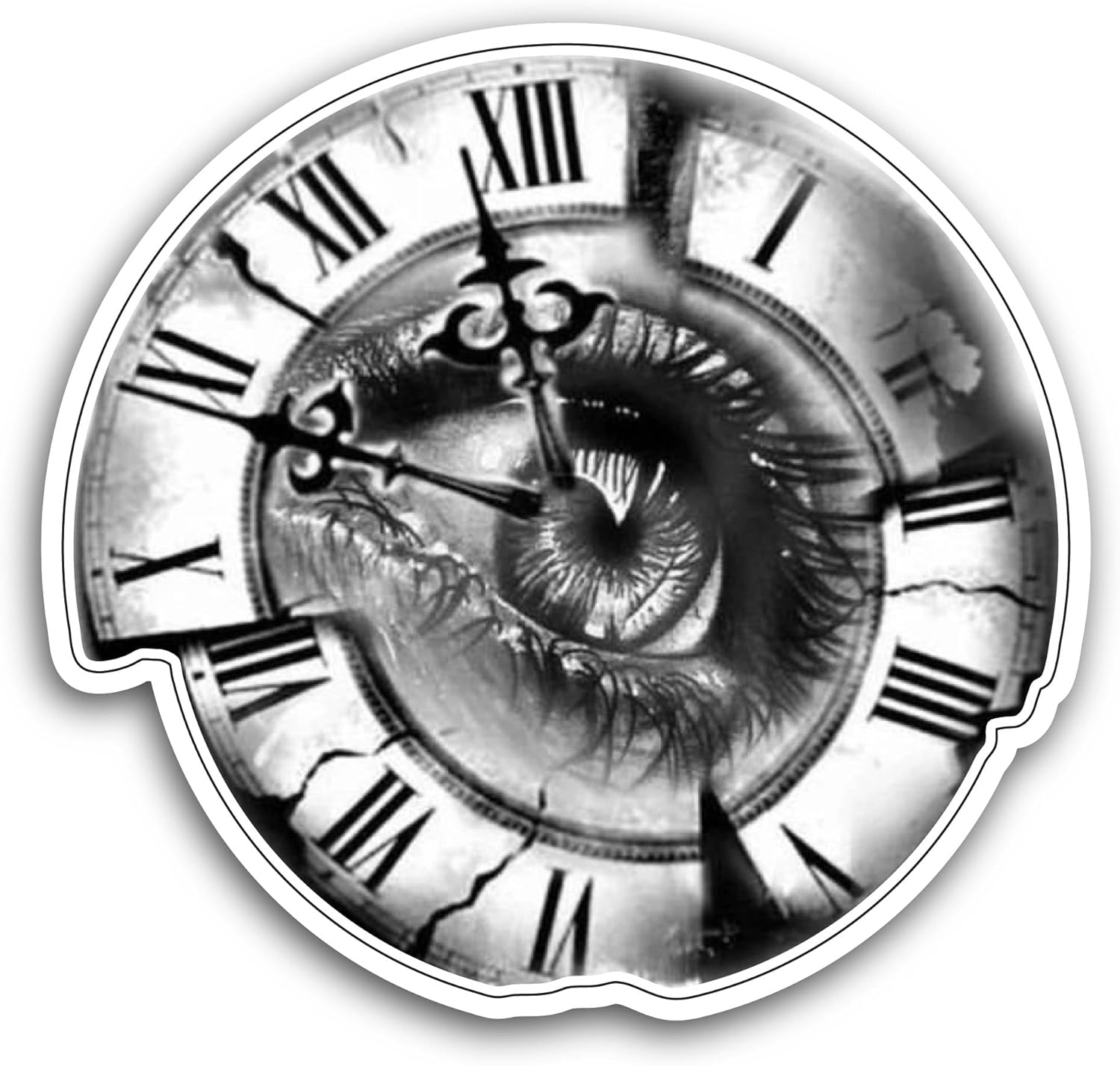 2 (Pieces) 3" and 5" Eye and Clock Sticker, Waterproof Vinyl Decals for Many Purpose Like Cars, Trucks, Laptops, Phones, Windows and More