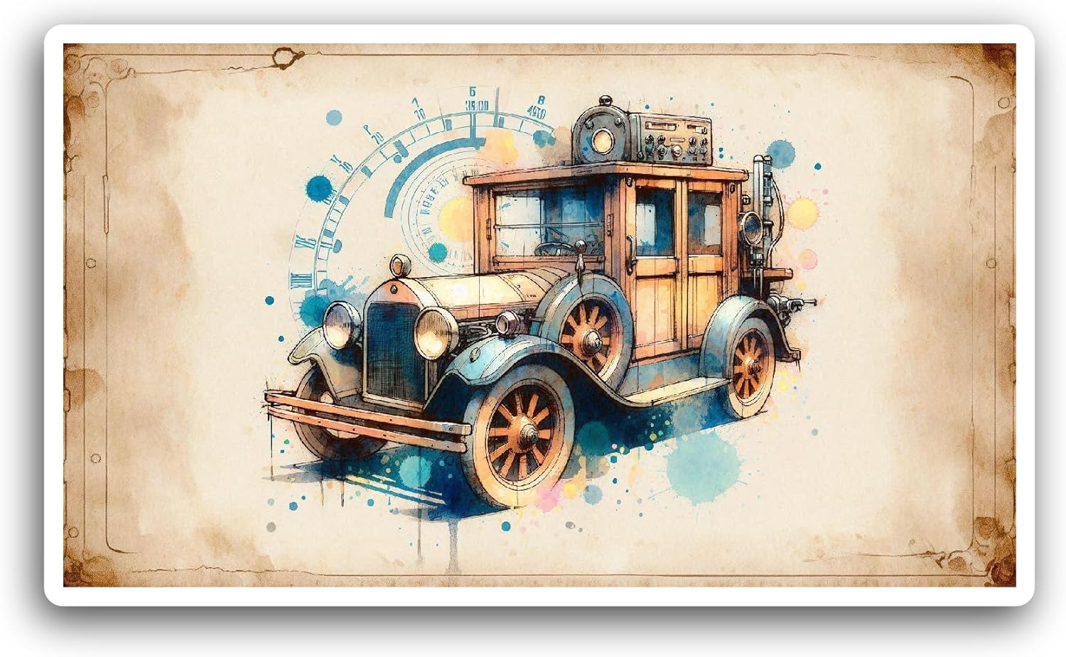 2 (Pieces) 3" and 5" Vintage Steam Car Sticker, Waterproof Vinyl Decals for Many Purpose Like Cars, Trucks, Laptops, Phones, Windows and More