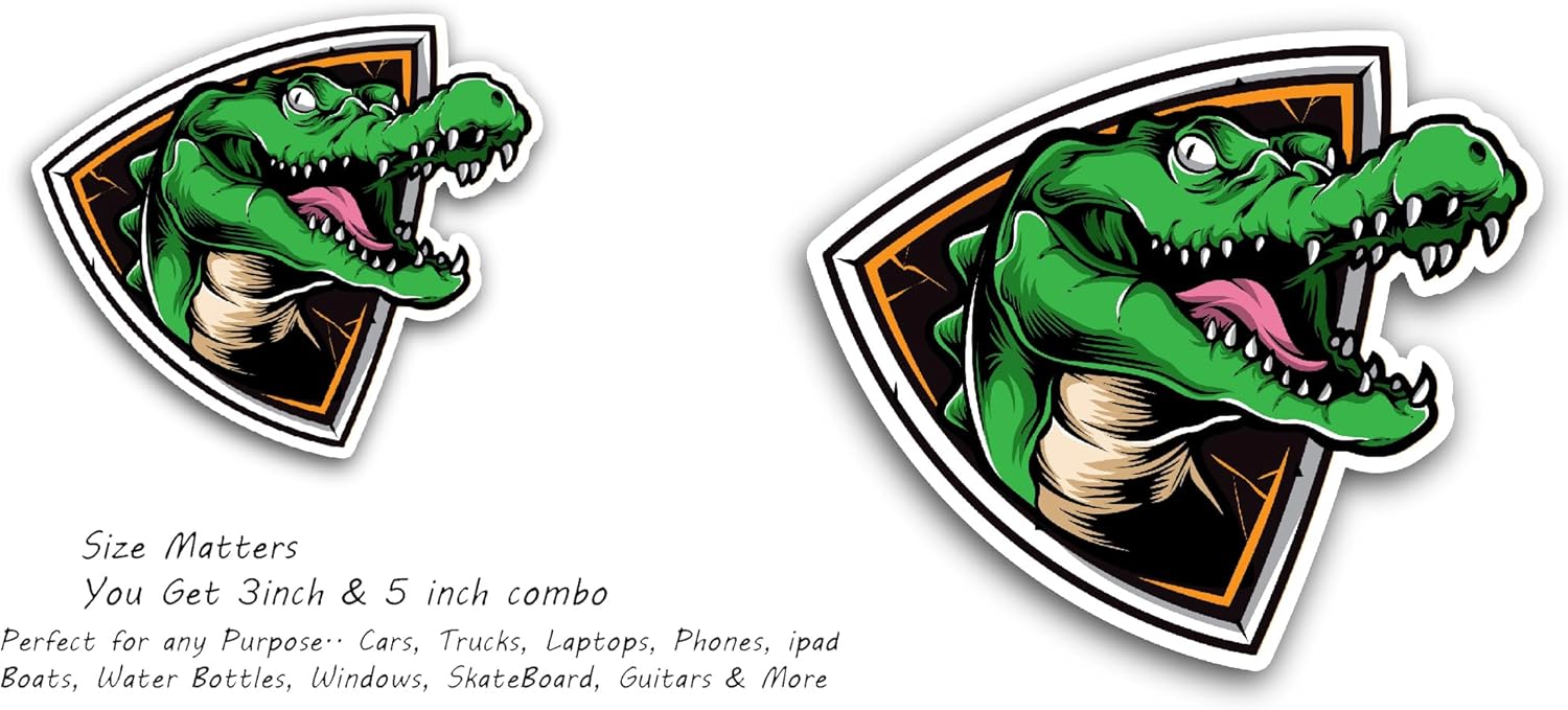 2 (Pieces) 3" and 5" Crocodile Head Sticker, Waterproof Vinyl Decals for Many Purpose Like Cars, Trucks, Laptops, Phones, Windows and More