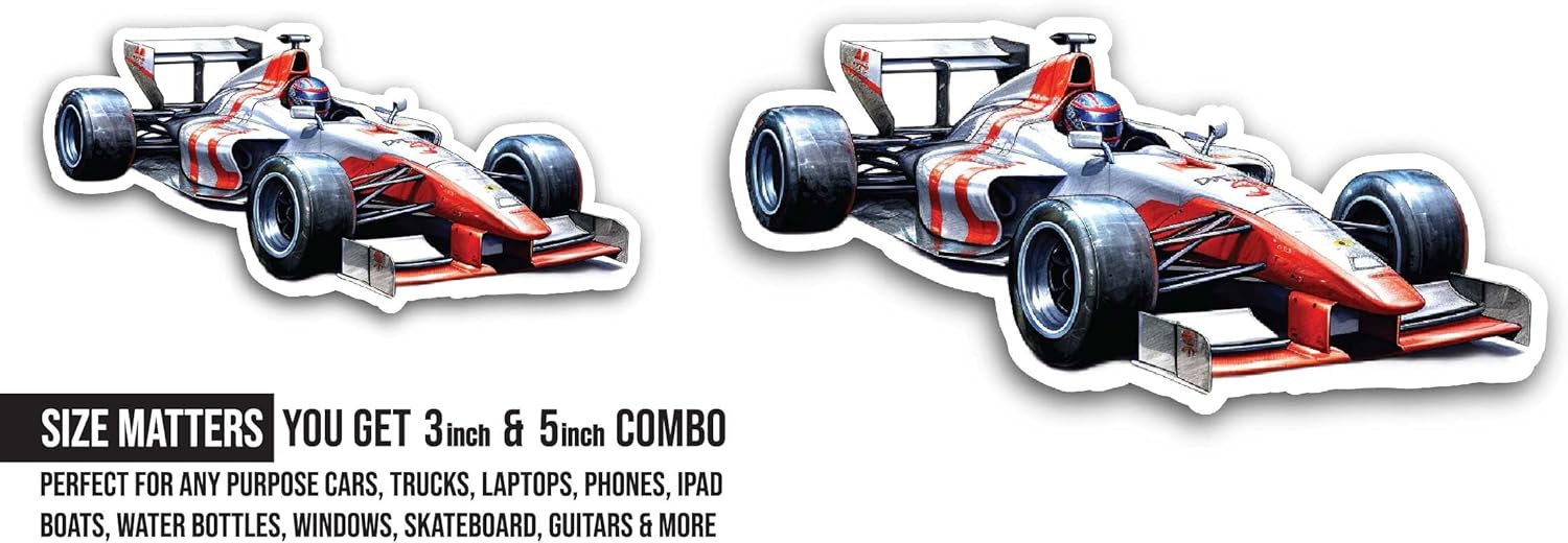 2 (Pieces) 3" and 5" Race Car Sticker, Waterproof Vinyl Decals for Many Purpose Like Cars, Trucks, Laptops, Phones, Windows and More