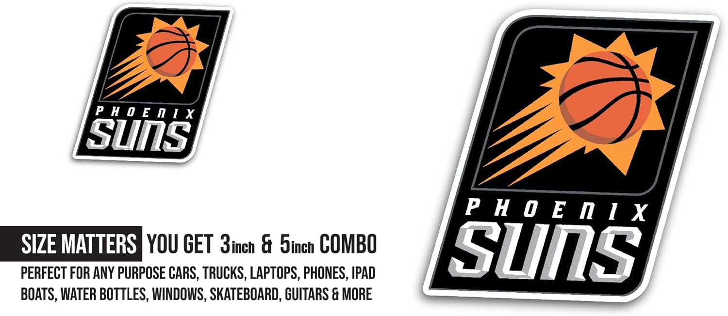 2 (Pieces) 3" and 5" Ph0enix Suns Decal Sticker, Waterproof Vinyl Decals for Many Purpose Like Cars, Trucks, Laptops, Phones, Windows and More