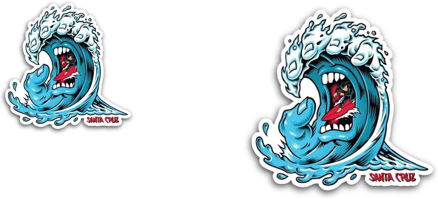 2 (Pieces) 3" and 5" Santa Cruz Screaming Wave Sticker, Waterproof Vinyl Decals for Many Purpose Like Cars, Trucks, Laptops, Phones, Windows and More