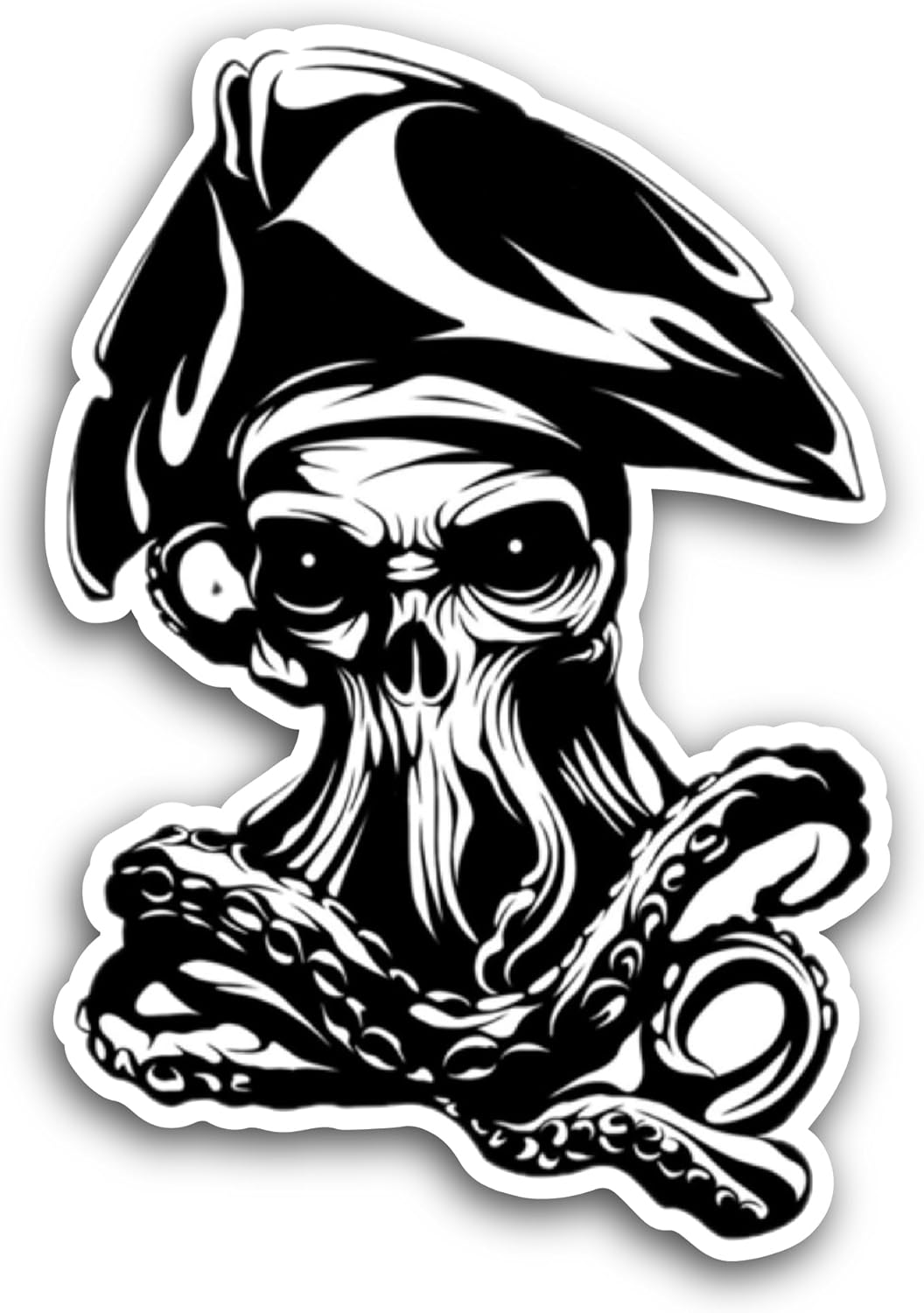 2 (Pieces) 3" and 5" Octopus Skull Sticker, Waterproof Vinyl Decals for Many Purpose Like Cars, Trucks, Laptops, Phones, Windows and More