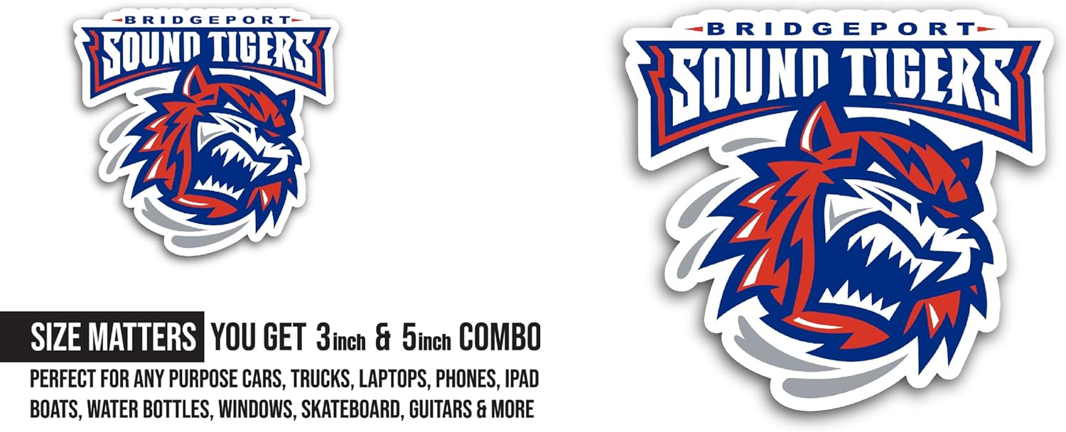 2 (Pieces) 3" and 5" Bridgep0rt Sound Tigers Sticker, Waterproof Vinyl Decals for Many Purpose Like Cars, Trucks, Laptops, Phones, Windows and More