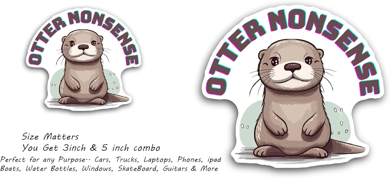 2 (Pieces) 3" and 5" Sea Otter Sticker, Waterproof Vinyl Decals for Many Purpose Like Cars, Trucks, Laptops, Phones, Windows and More