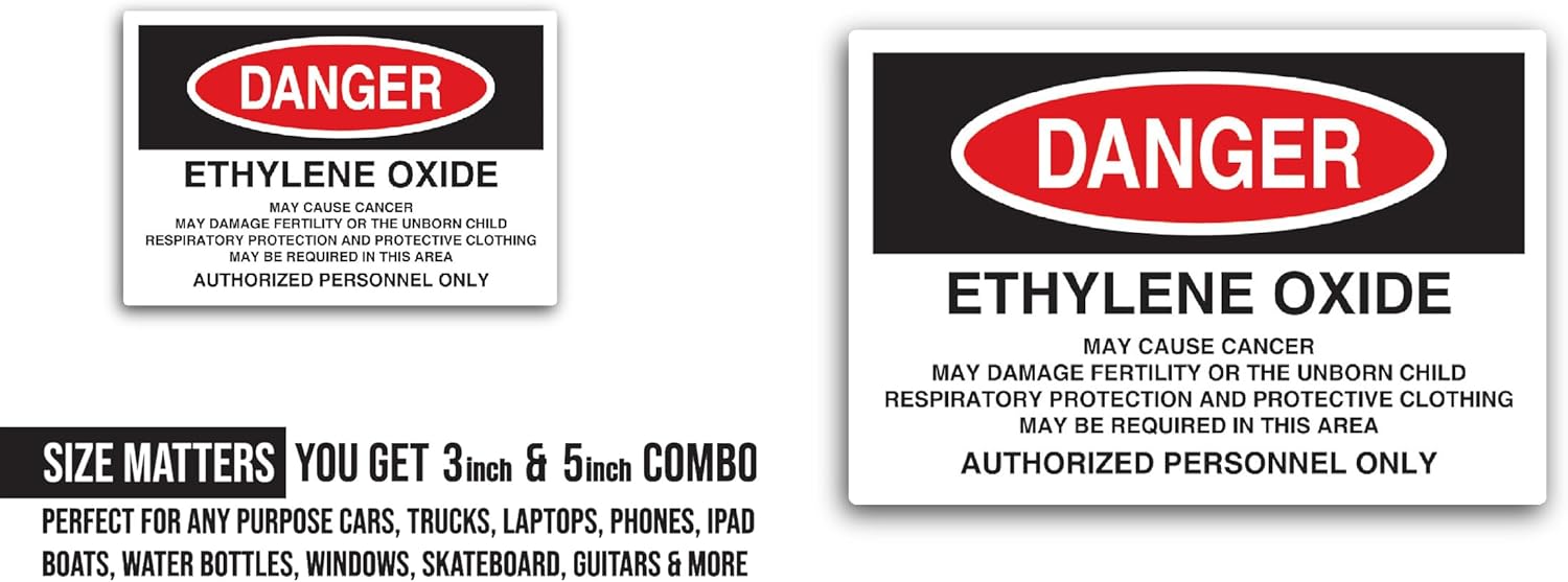 2 (Pieces) 3" and 5" Danger Ethylene Oxide Sticker, Waterproof Vinyl Decals for Many Purpose Like Cars, Trucks, Laptops, Phones, Windows and More