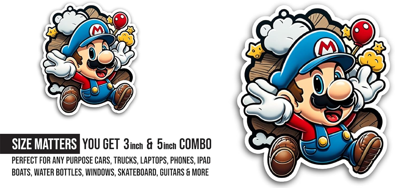 2 (Pieces) 3" and 5" Smiling Cartoon Character Sticker, Waterproof Vinyl Decals for Many Purpose Like Cars, Trucks, Laptops, Phones, Windows and More
