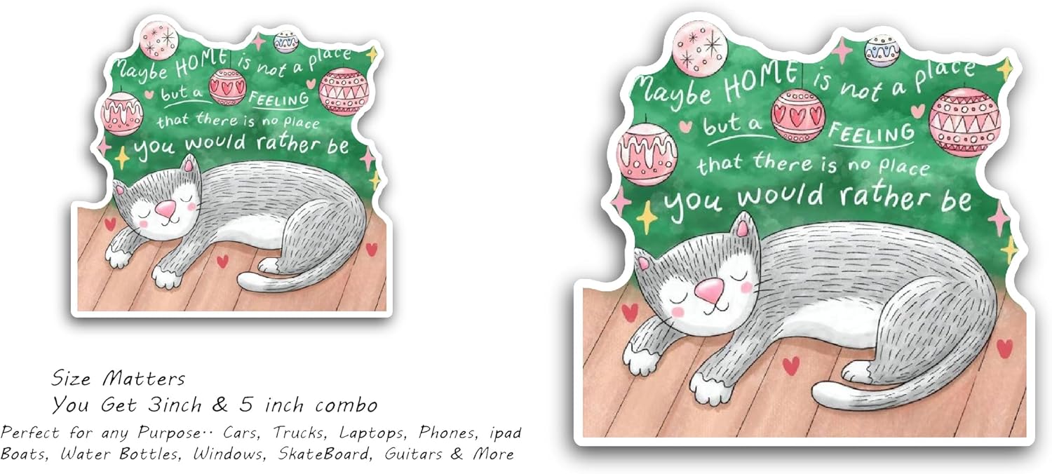 2 (Pieces) 3" and 5" Cat Sleeping Sticker, Waterproof Vinyl Decals for Many Purpose Like Cars, Trucks, Laptops, Phones, Windows and More