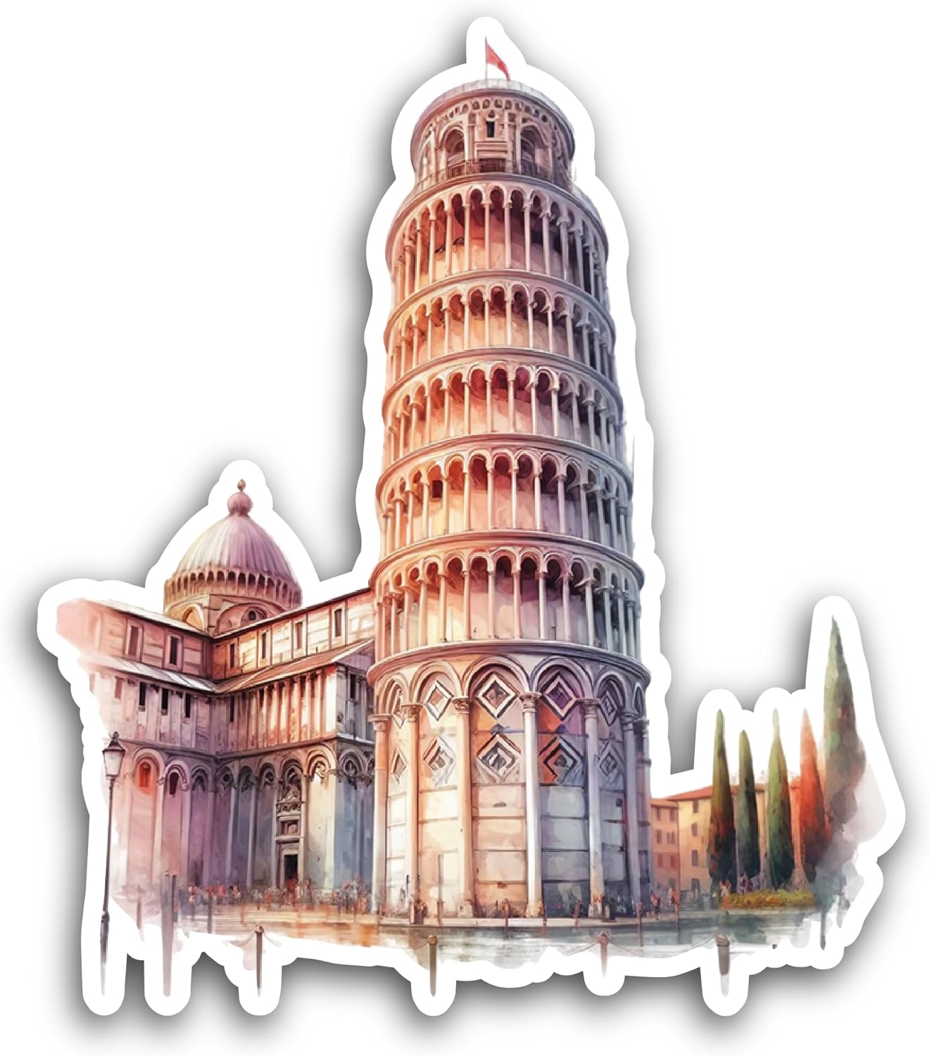 2 (Pieces) 3" and 5" Leaning Tower of Pisa Sticker, Waterproof Vinyl Decals for Many Purpose Like Cars, Trucks, Laptops, Phones, Windows and More