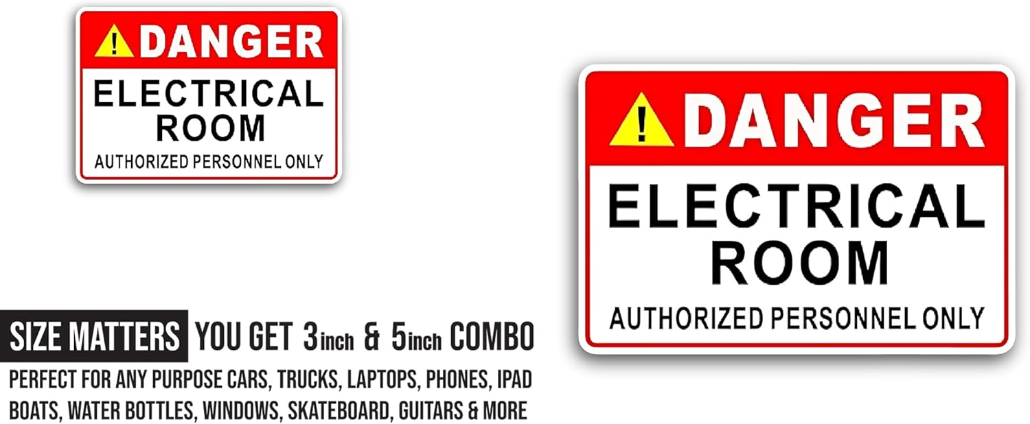 2 (Pieces) 3" and 5" Electrical Room Sticker, Waterproof Vinyl Decals for Many Purpose Like Cars, Trucks, Laptops, Phones, Windows and More
