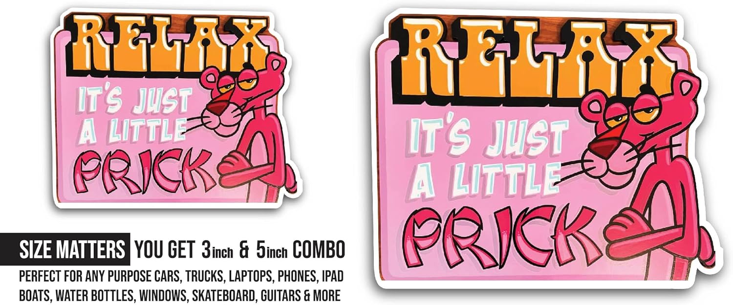 2 (Pieces) 3" and 5" Relax Sticker, Waterproof Vinyl Decals for Many Purpose Like Cars, Trucks, Laptops, Phones, Windows and More