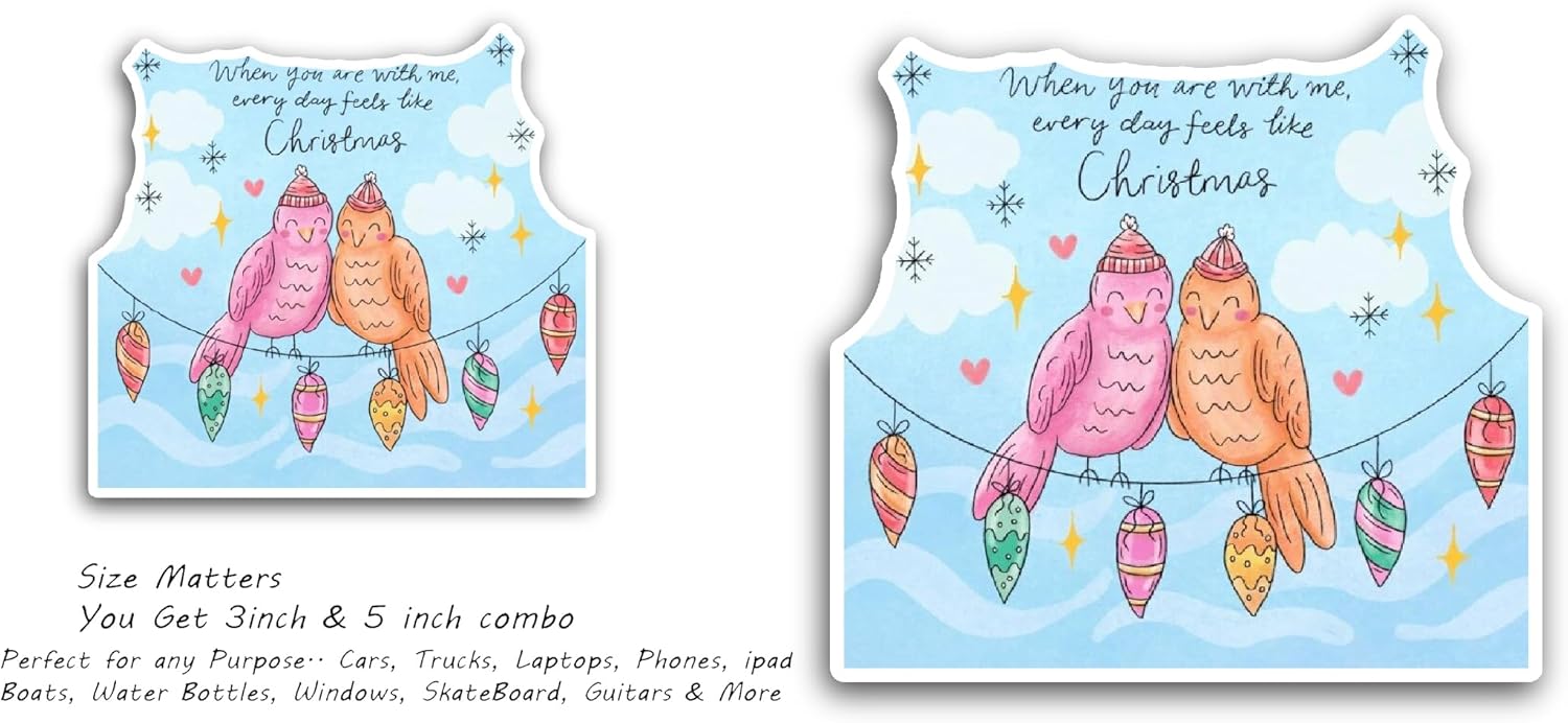 2 (Pieces) 3" and 5" Cute Christmas Birds Sticker, Waterproof Vinyl Decals for Many Purpose Like Cars, Trucks, Laptops, Phones, Windows and More
