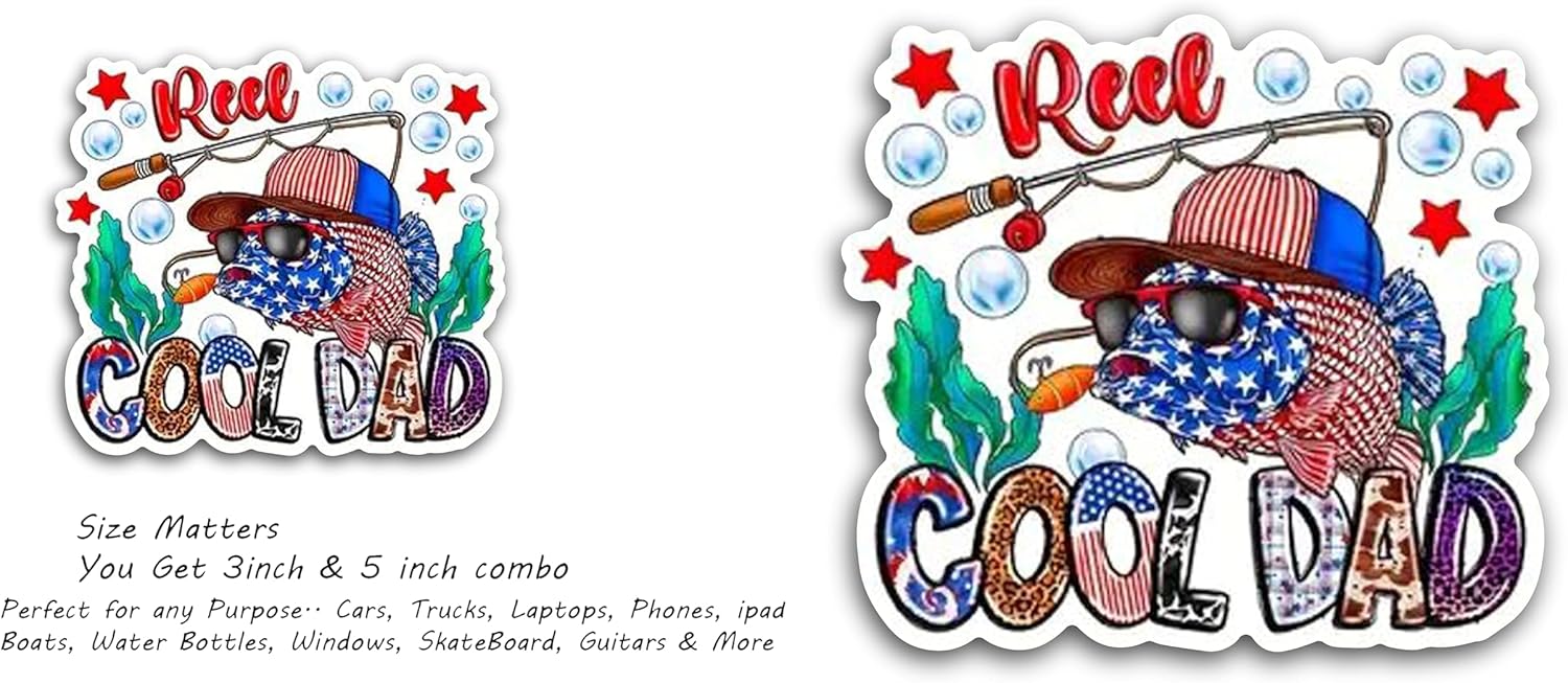 2 (Pieces) 3"" and 5"" Reel Cool Dad Message Sticker Decal Sticker, Waterproof Vinyl Decals for Many Purpose Like Cars, Trucks, Laptops, Phones, Windows