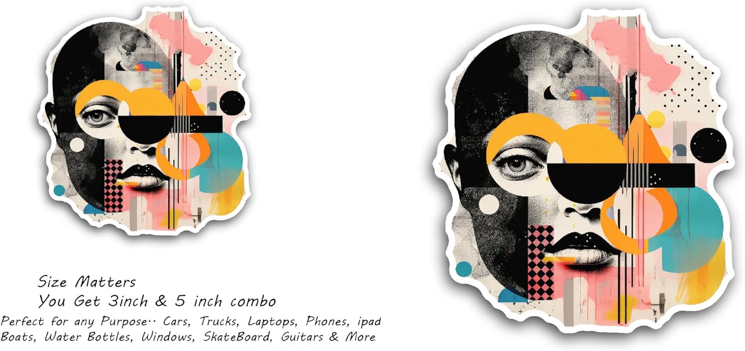 2 (Pieces) 3" and 5" Eyecatching Girl Portrait Sticker, Waterproof Vinyl Decals for Many Purpose Like Cars, Trucks, Laptops, Phones, Windows and More