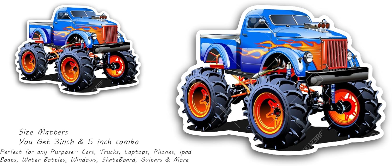 2 (Pieces) 3" and 5" Truck Sticker, Waterproof Vinyl Decals for Many Purpose Like Cars, Trucks, Laptops, Phones, Windows and More