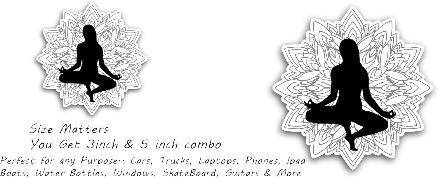 2 (Pieces) 3" and 5" Yoga Sticker, Waterproof Vinyl Decals for Many Purpose Like Cars, Trucks, Laptops, Phones, Windows and More