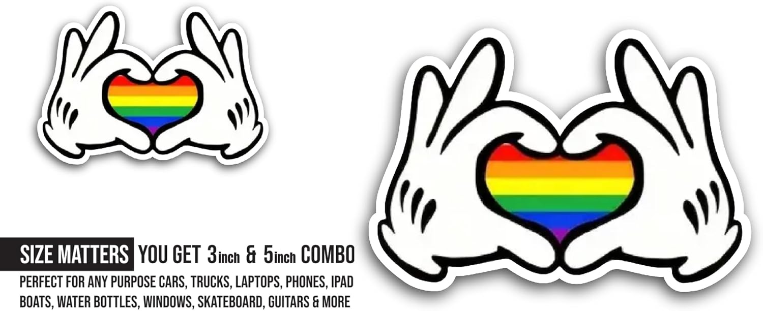 2 (Pieces) 3" and 5" Rainbow Heart with Hands Sticker, Waterproof Vinyl Decals for Many Purpose Like Cars, Trucks, Laptops, Phones, Windows and More