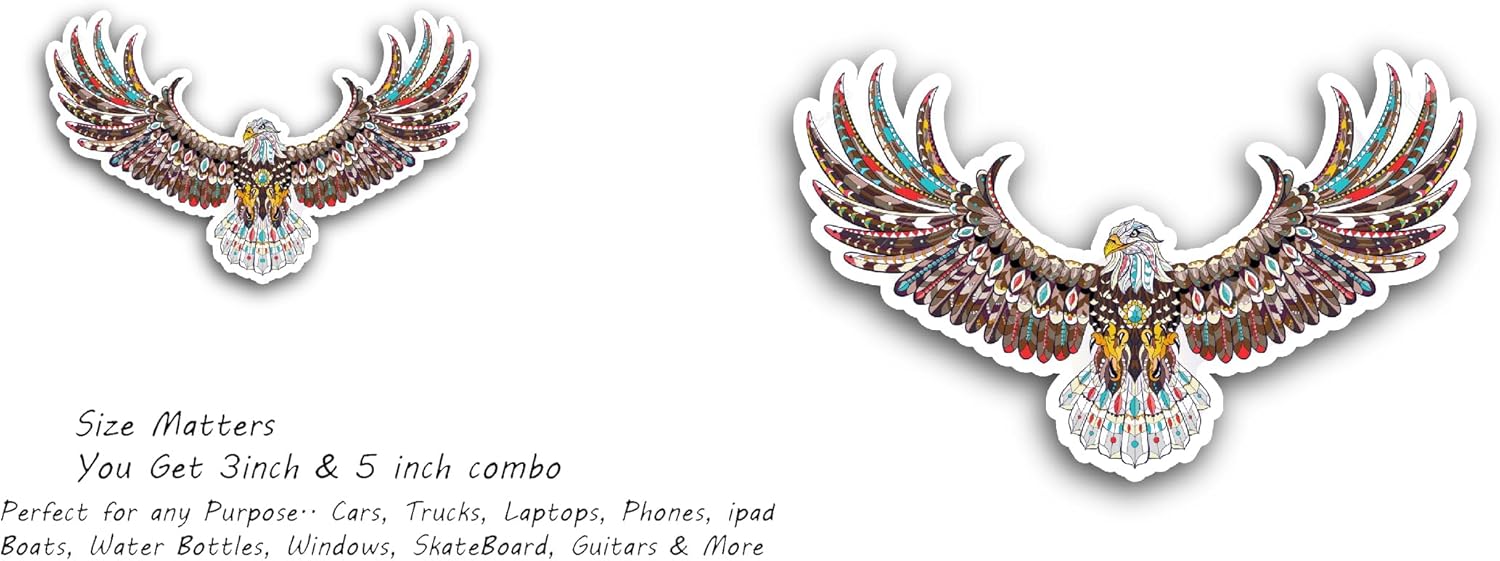 2 (Pieces) 3" and 5" Colorful Eagle Wing Sticker, Waterproof Vinyl Decals for Many Purpose Like Cars, Trucks, Laptops, Phones, Windows and More
