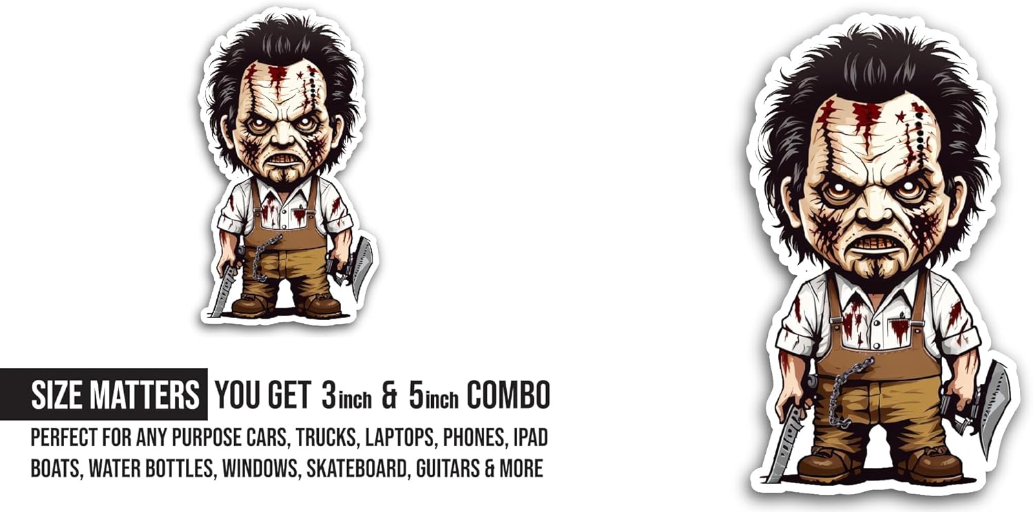 2 (Pieces) 3" and 5" Zombie with Bloody Face Sticker, Waterproof Vinyl Decals for Many Purpose Like Cars, Trucks, Laptops, Phones, Windows and More