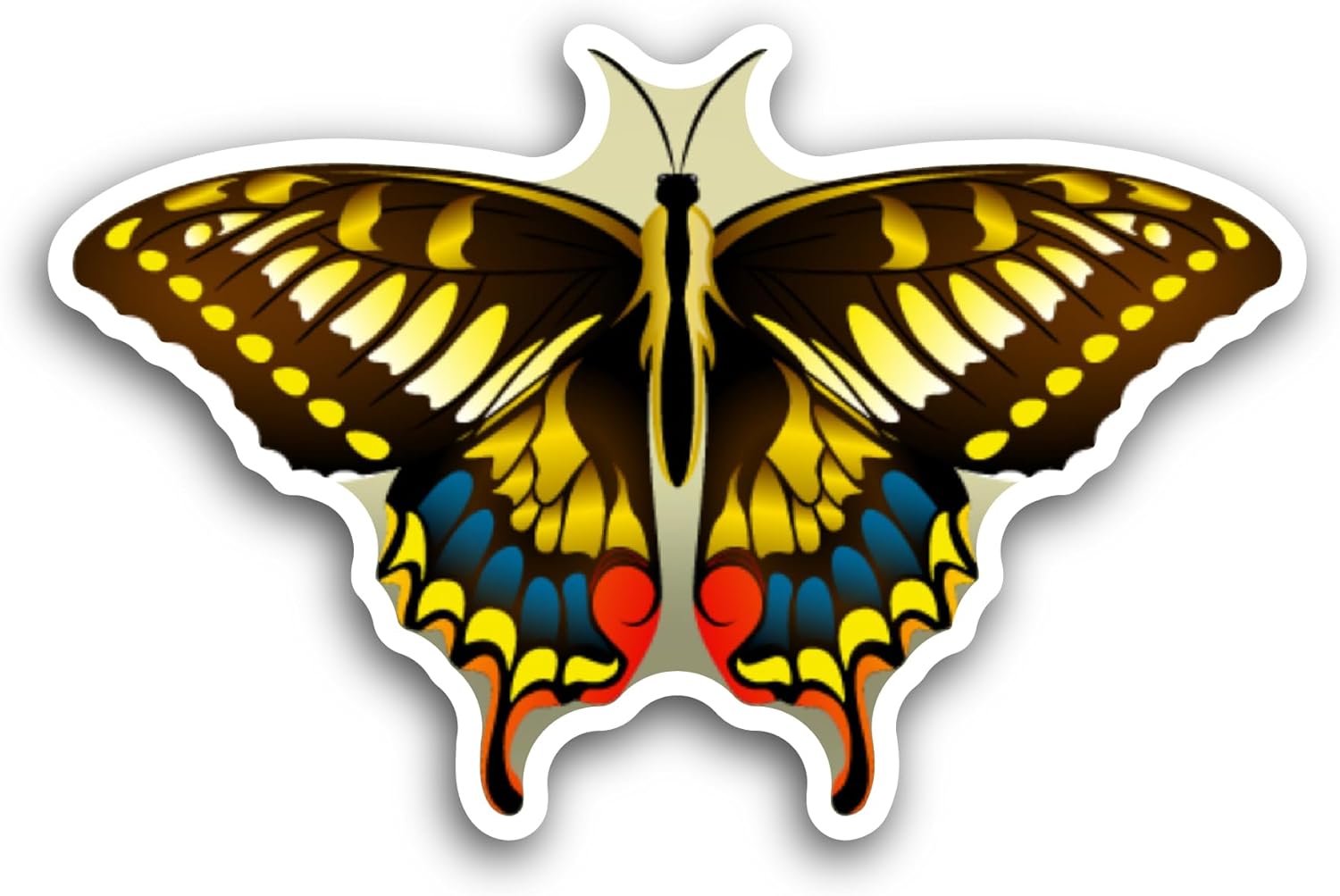 2 (Pieces) 3" and 5" Black Yellow Butterfly Sticker, Waterproof Vinyl Decals for Many Purpose Like Cars, Trucks, Laptops, Phones, Windows and More