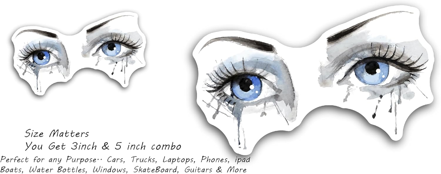 2 (Pieces) 3" and 5" Blue Eyes Decal Sticker, Waterproof Vinyl Decals for Many Purpose Like Cars, Trucks, Laptops, Phones, Windows and More