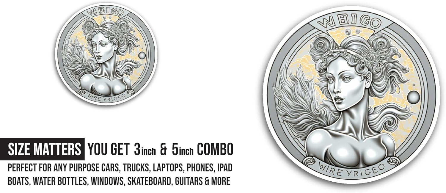 2 (Pieces) 3" and 5" Silver Antique Coin Sticker, Waterproof Vinyl Decals for Many Purpose Like Cars, Trucks, Laptops, Phones, Windows and More