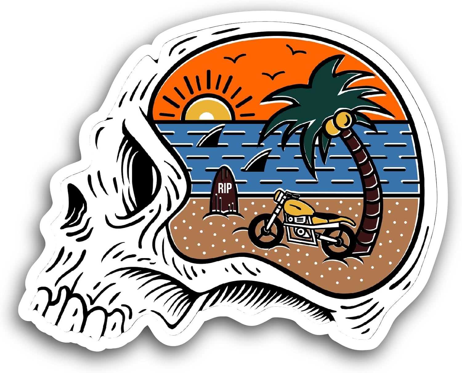 2 (Pieces) 3" and 5" Head Skull Beach Sticker, Waterproof Vinyl Decals for Many Purpose Like Cars, Trucks, Laptops, Phones, Windows and More