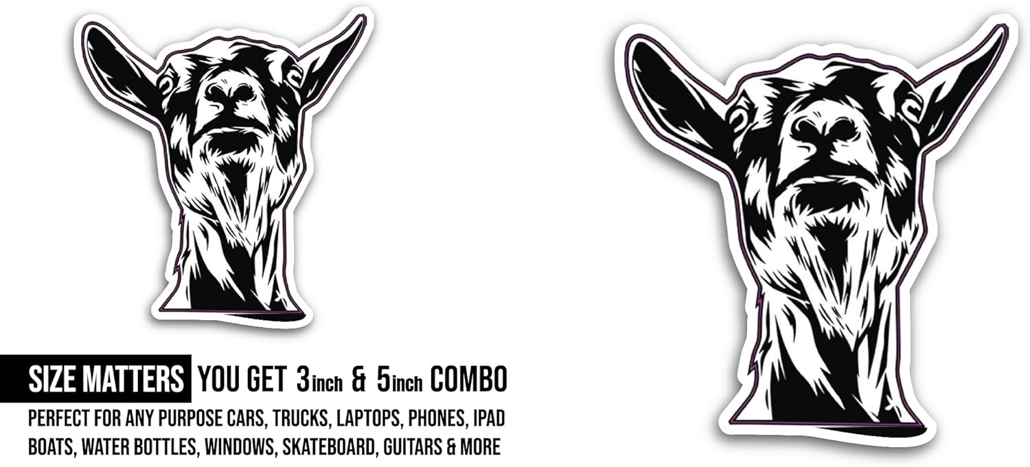 2 (Pieces) 3" and 5" Goat Sticker, Waterproof Vinyl Decals for Many Purpose Like Cars, Trucks, Laptops, Phones, Windows and More