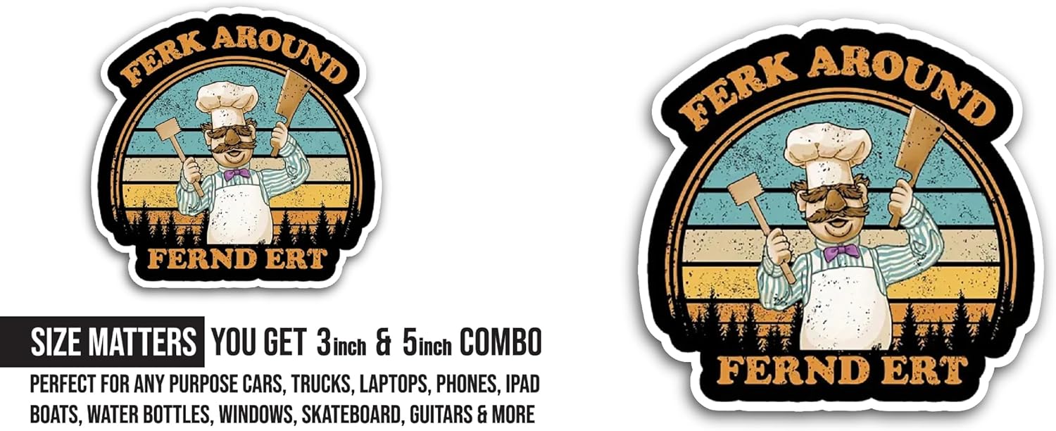 2 (Pieces) 3" and 5" Ferk Around Sticker, Waterproof Vinyl Decals for Many Purpose Like Cars, Trucks, Laptops, Phones, Windows and More