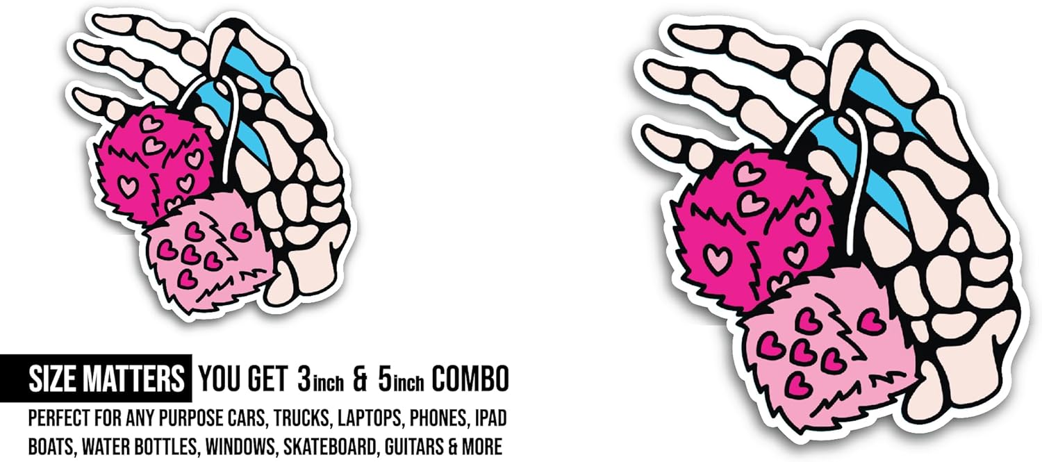 2 (Pieces) 3" and 5" Skeleton Hand Sticker, Waterproof Vinyl Decals for Many Purpose Like Cars, Trucks, Laptops, Phones, Windows and More