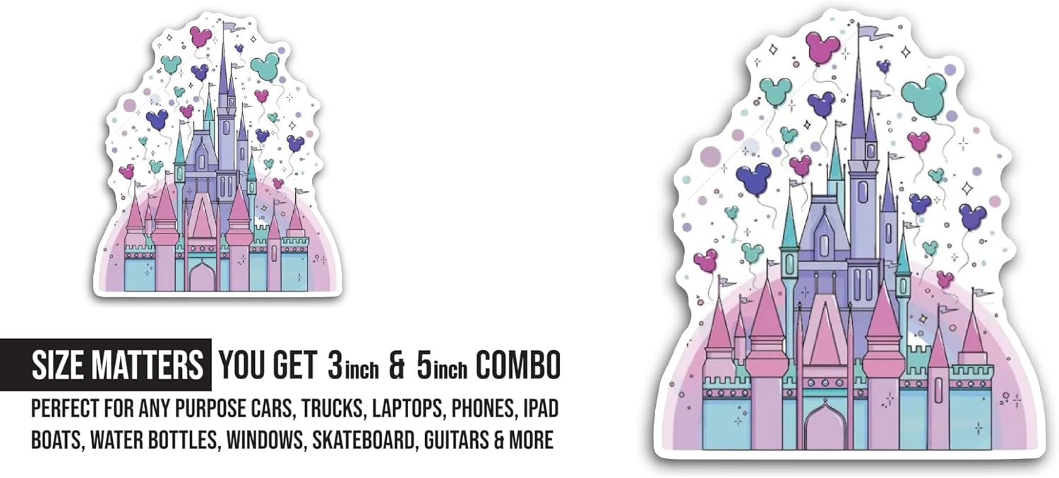 2 (Pieces) 3" and 5" Castle Drawing Sticker, Waterproof Vinyl Decals for Many Purpose Like Cars, Trucks, Laptops, Phones, Windows and More