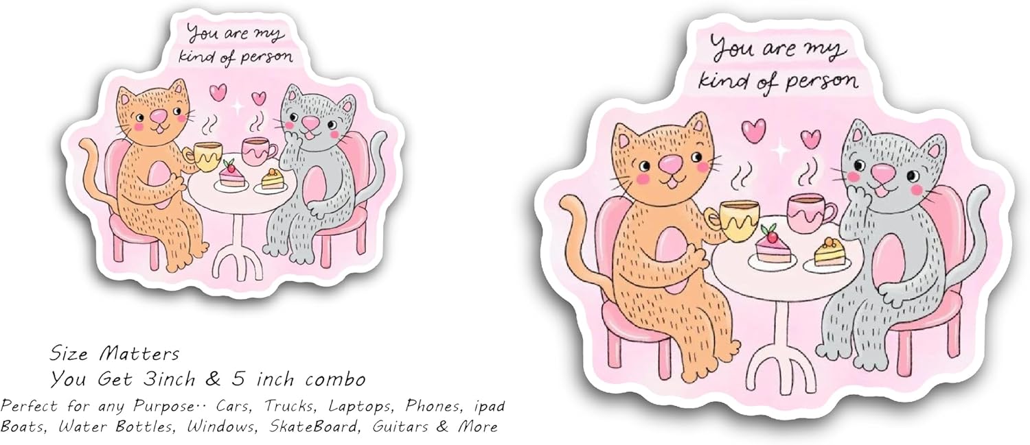 2 (Pieces) 3" and 5" Cat Couple Sticker, Waterproof Vinyl Decals for Many Purpose Like Cars, Trucks, Laptops, Phones, Windows and More