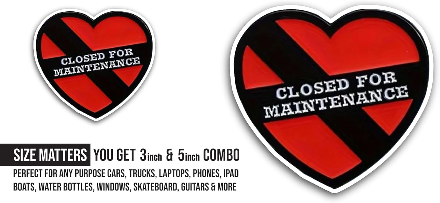 2 (Pieces) 3" and 5" Closed for Maintenance Sticker, Waterproof Vinyl Decals for Many Purpose Like Cars, Trucks, Laptops, Phones, Windows and More
